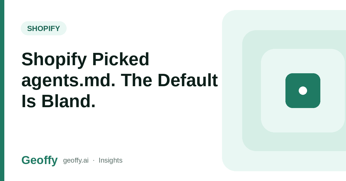 Shopify Picked agents.md. The Default Is Bland. cover image